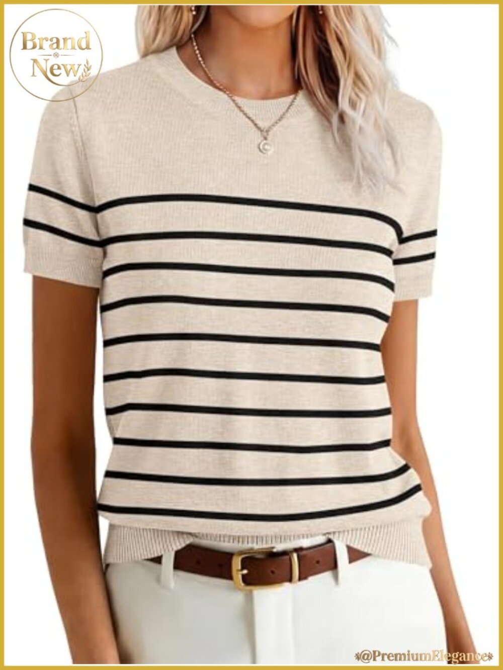 Womens Short Sleeve Wool Blend Pullover Sweater Crew Neck Knit Summer Top